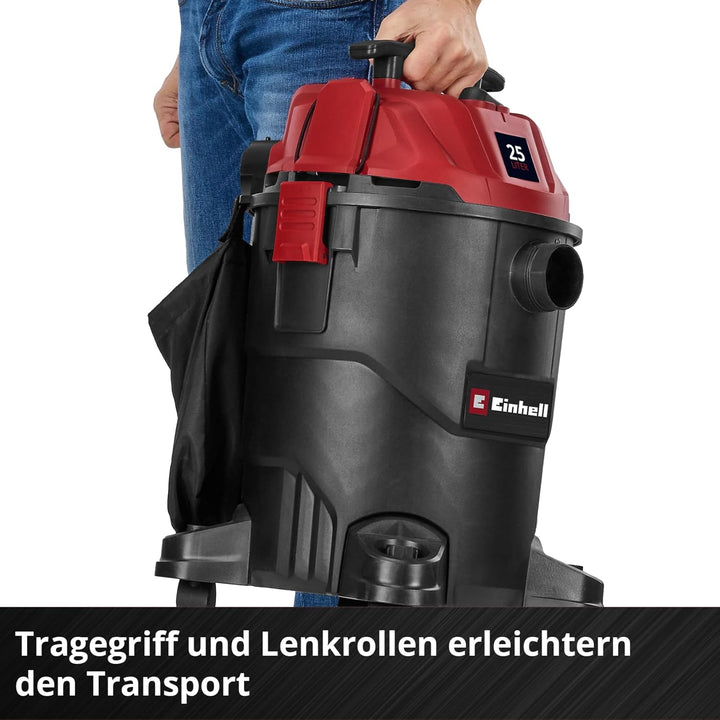 Einhell Nass-Trockensauger TC-VC 2555 (850 Watt, 180 mbar Saugleistung, 25 L Behälter, 4 Rollen, Tra