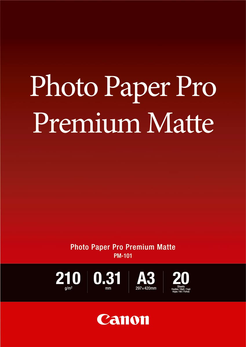Canon Fotopapier PM-101 Premium matt - DIN A3, 20 Blatt (210 g/qm) für Tintenstrahldrucker, 2028049,