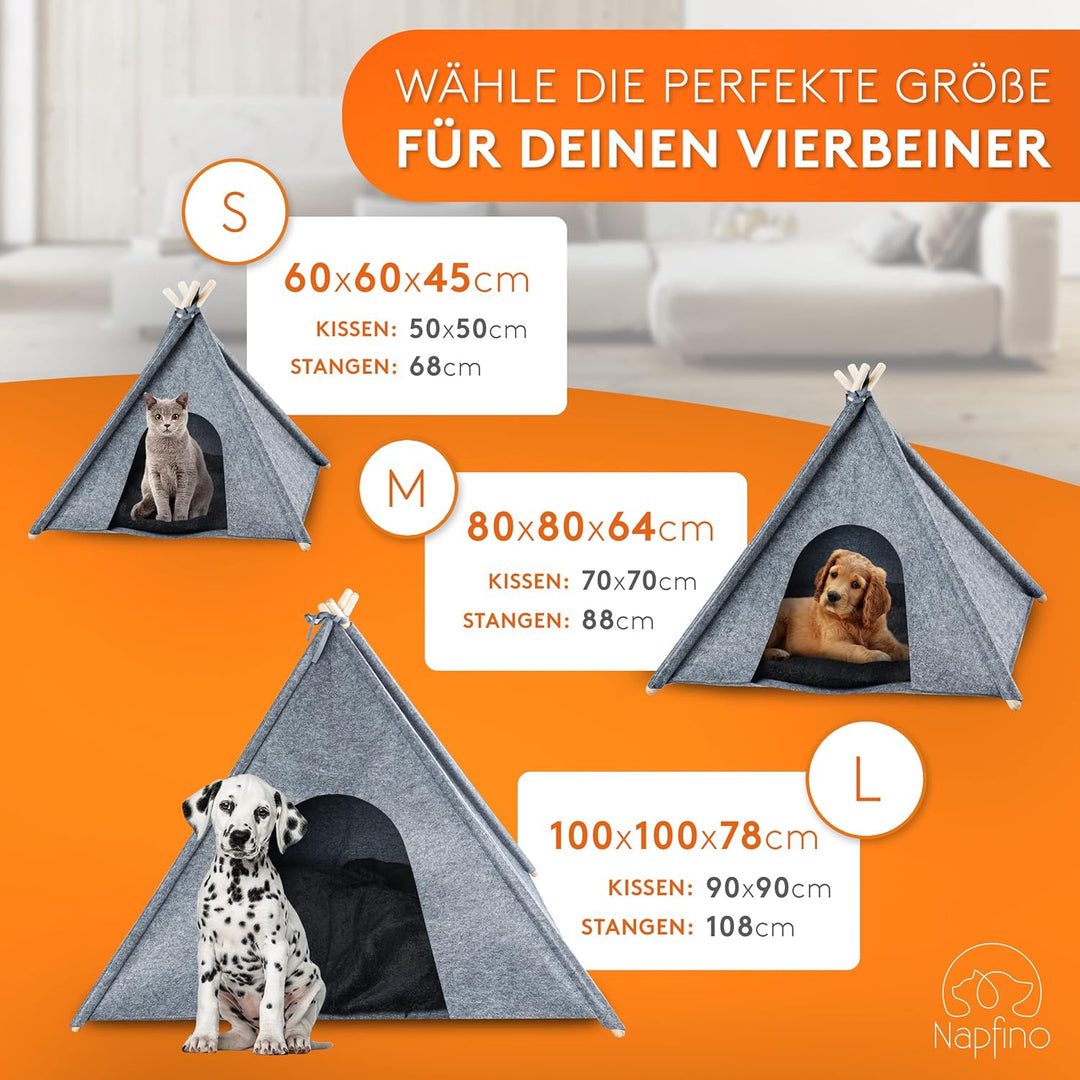 NAPFINO - Gemütliche Hundehöhle &amp; Katzenhöhle - Angenehme Hundehütte Indoor aus Filz - Hundezelt mit