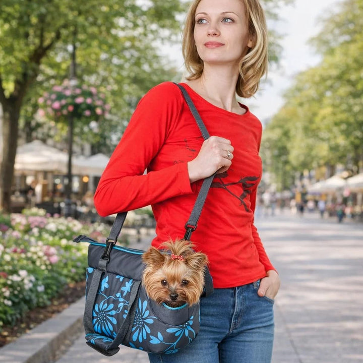 DOGGY Hobbydog TORGWK8 Hundetasche Tragetasche Katzentasche, Grösse 22 x 20 x 36 cm, grau mit Blumen