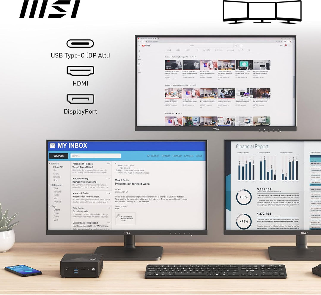 MSI Cubi N ADL-006DE Mini-PC, Intel Prozessor N200, 4GB DDR4, 128GB M.2 SSD, 1x USB 3.2 Gen 2 Type C