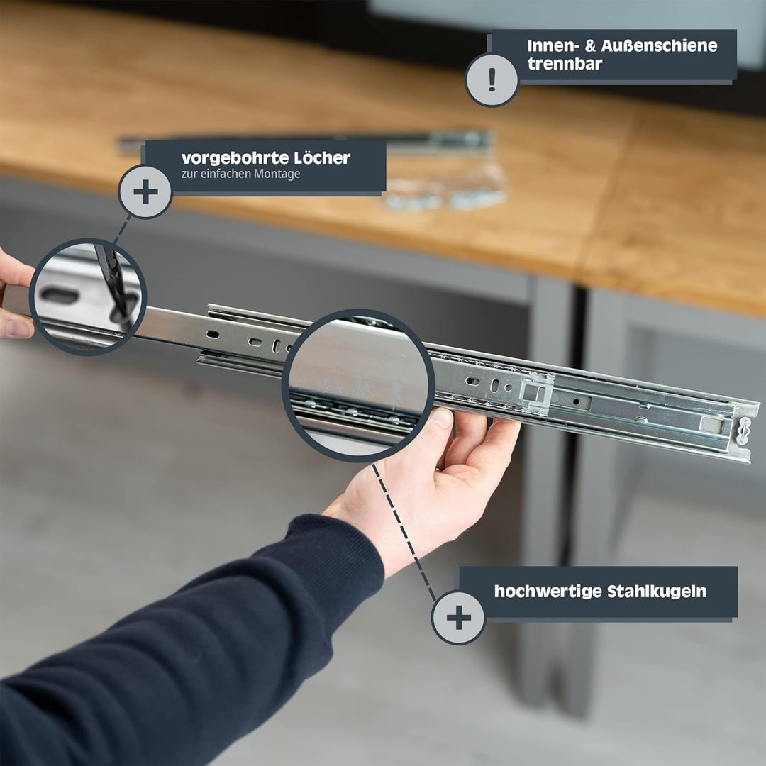 HELPMATE Schubladenschienen push-to-open Vollauszug 500 mm 1 Paar 2er Set Kugelvollauszüge Schublade