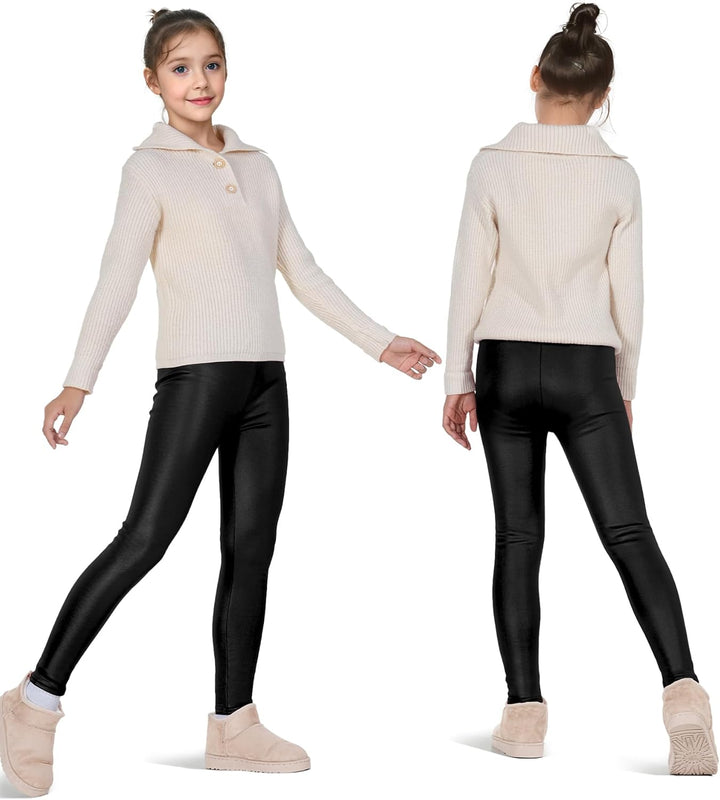 KEREDA Mädchen Leggings Thermo Gefüttert Thermoleggings Winter Warme Kunstleder 1/2er-Pack 116-122 S