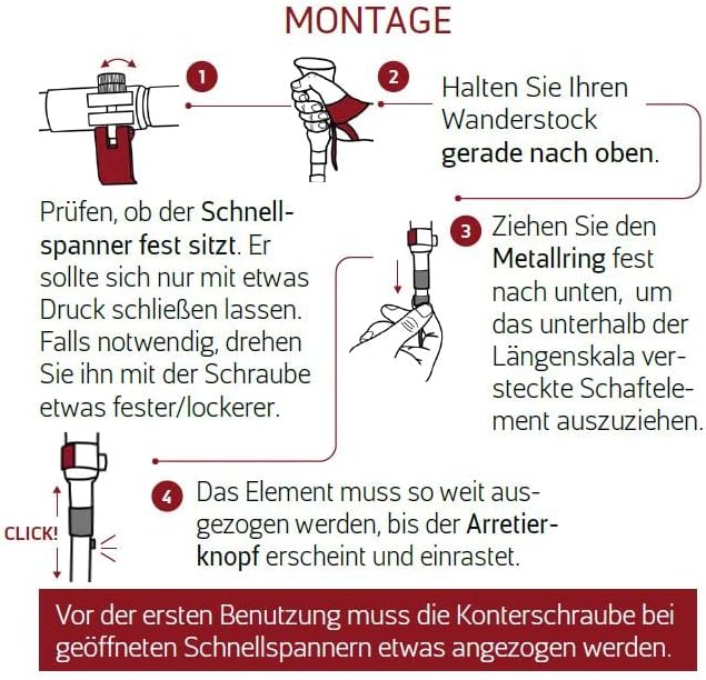 Rothwild Wanderstöcke, Modell Platzhirsch, Faltbare Carbon-Trekkingstöcke mit Kork-Griff, für Damen