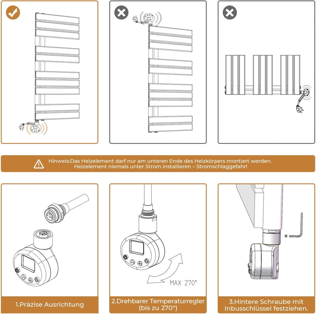 S'AFIELINA Badheizkörper Elektrisch mit Thermostat Anthrazit 1041x600mm 600 Watt Handtuchheizkörper