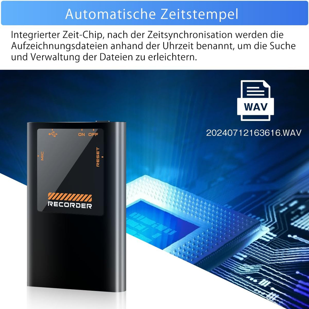 Mini Diktiergerät mit eingebautem Magnet,16GB Tragbares digitales Aufnahmegerät mit OTG-Anschluss, O