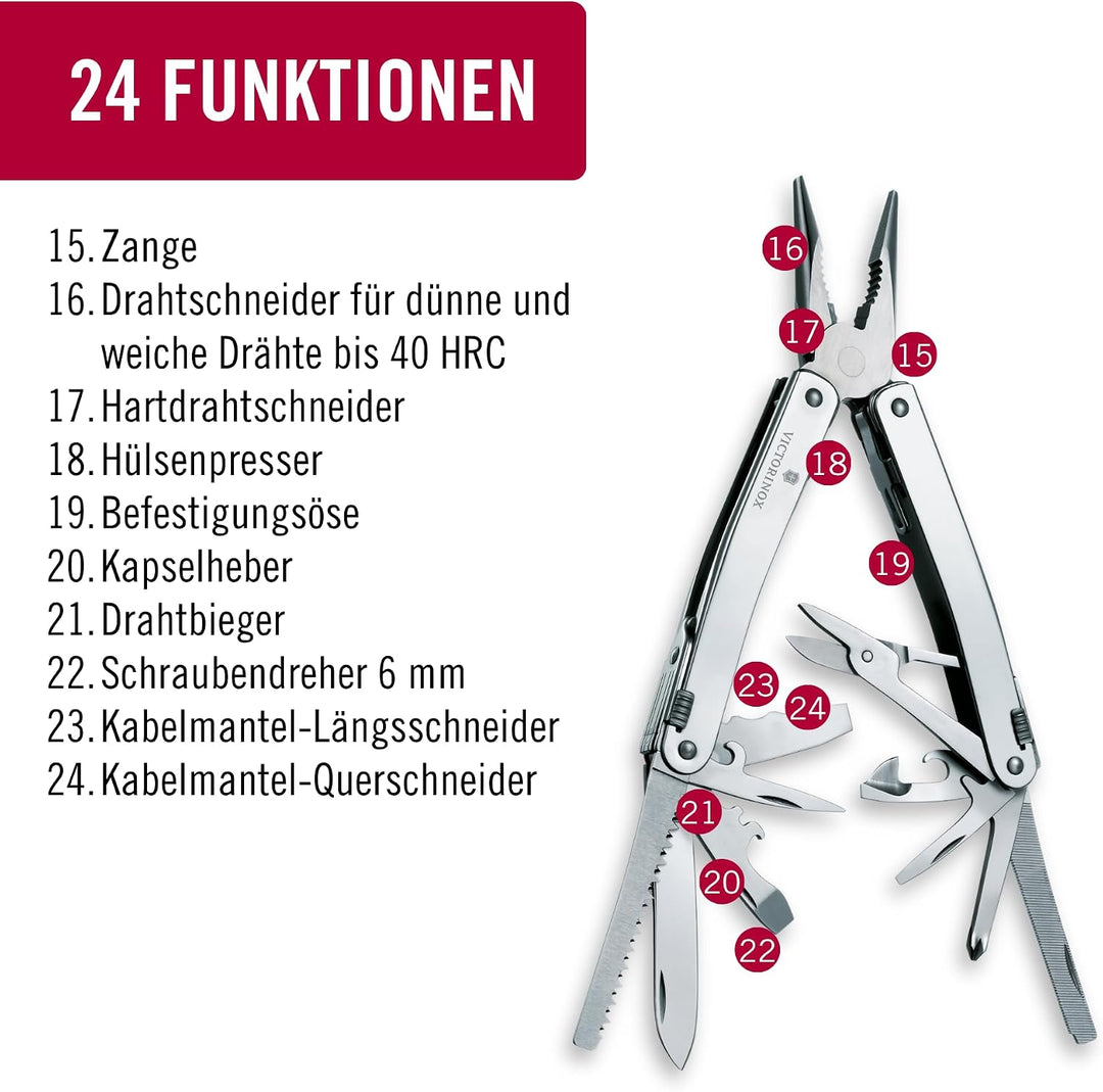 Victorinox, Multifunktionswerkzeug, Swiss Tool Spirit X, Silber (24 Funktionen, Feststellklinge, Kom