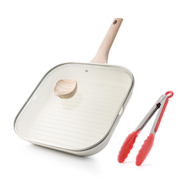 Kordisen Grillpfanne Induktion 28 cm mit Deckel – Grillpfanne mit Ausguss & Steakpfanne quadratisch,