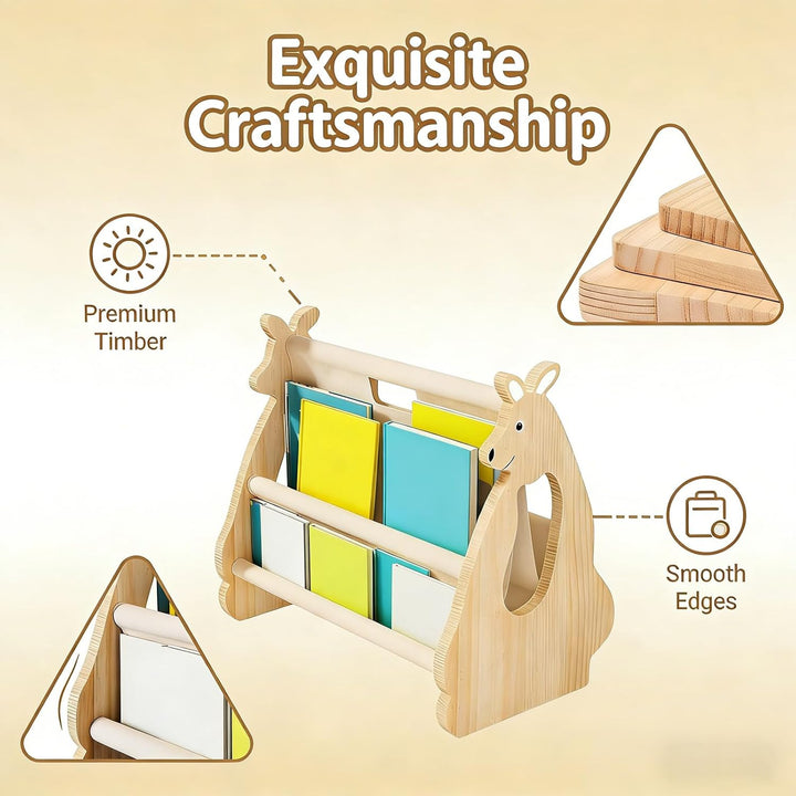Bücherregal Kinder Holz, Bücherregal Deko, Doppelseitiges Holzregal mit Griff, Modern Holzregal für