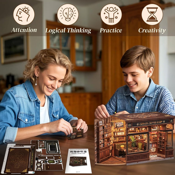 CUTEBEE Book Nook Kit – DIY Miniatur Haus Puppenhaus Modellbau Kit für Erwachsene mit LED-Licht, 3D