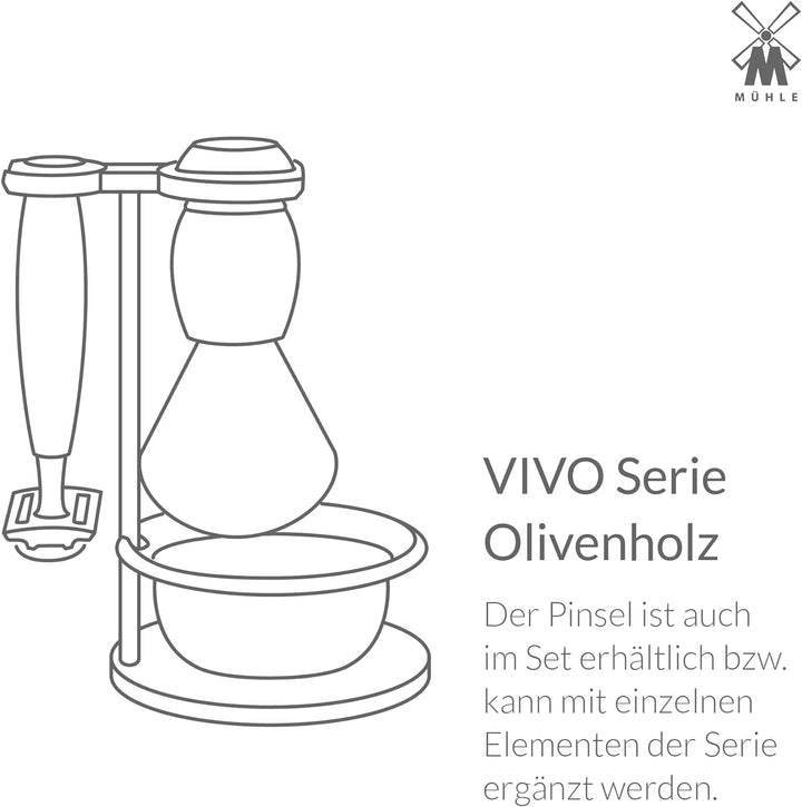 MÜHLE Vivo Rasierset - Black Fibre-Rasierpinsel, Rasierhobel, Ständer - Griffe aus Olivenholz und Me