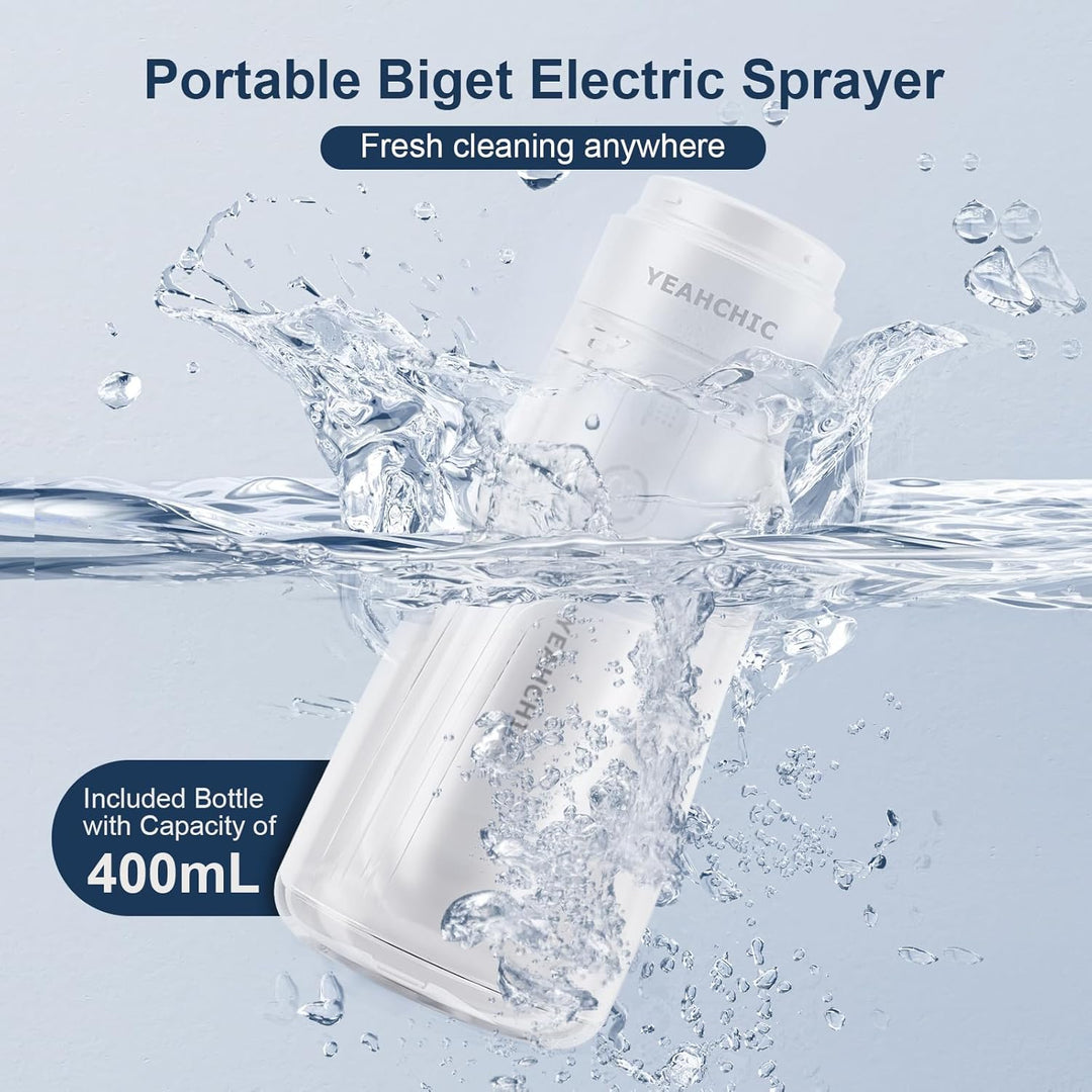 Tragbares Bidet für Reisen - USB-C Wiederaufladbar, 3 Modi, 400 ml, Wasserdichter Sprüher + 2 Düsen