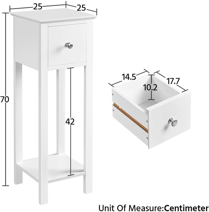 Yaheetech 2 STK. Telefontisch Weiss HBT: ca. 70 x 25 x 25 cm Beistelltisch mit Schublade Konsolentis
