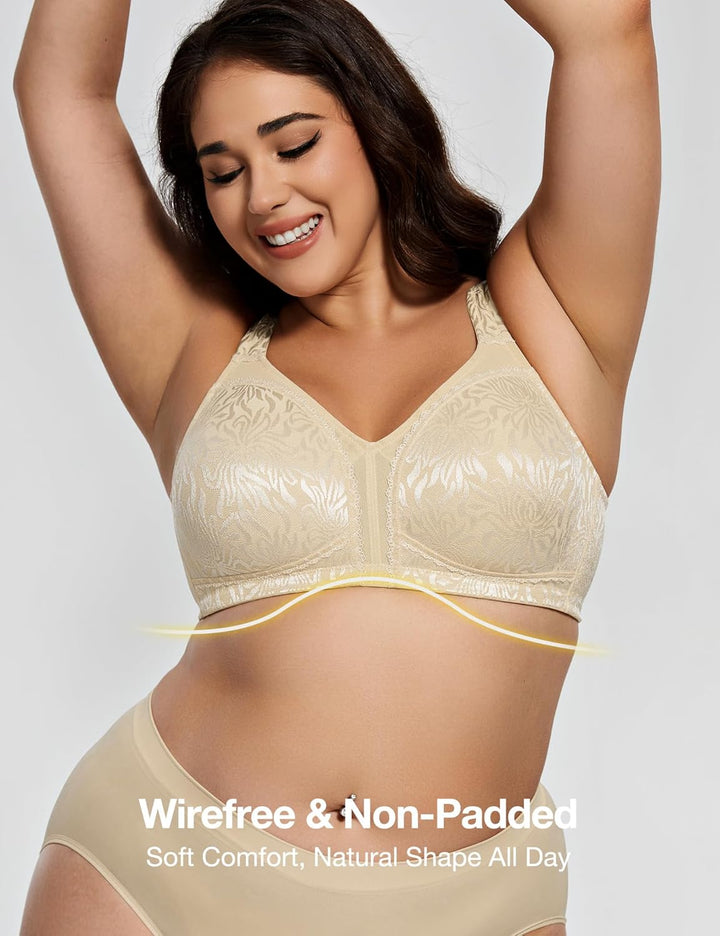 Deyllo Damen Vollschalen Minimizer BH Nicht Bügel Grosse Grössen BH Klassischer Beige 80B, Beige 80B
