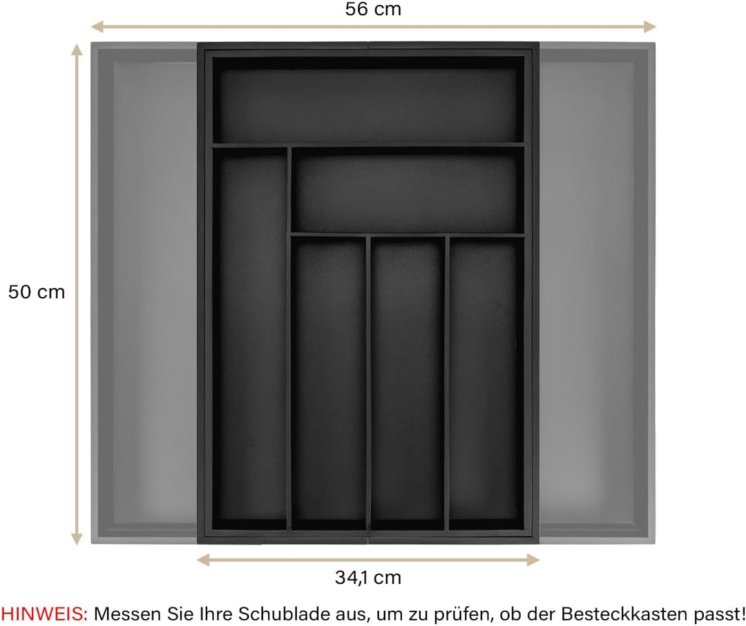 budu Besteckkasten #50 (Tiefe 50cm) aus Bambus - Schwarz - Schubladen Ordnungssystem für die Küche -