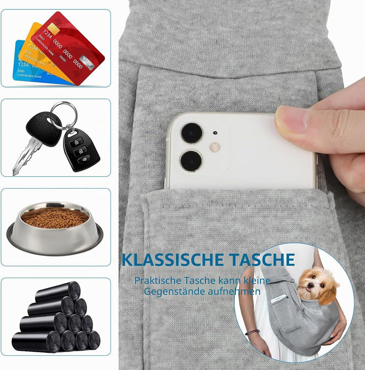 Hundetragetasche, Hundetragetuch bis 10kg, Umhängetasche für Haustiere mit verstellbarem, Wendbarer