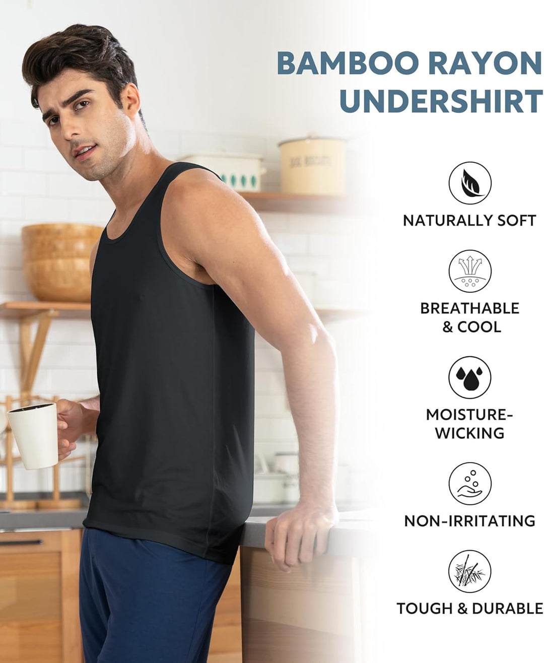 DAVID ARCHY Herren Tank Top Unterhemd mit Rundhals-Ausschnitt aus Bambusfaser,3er or 5er Pack, 3pack