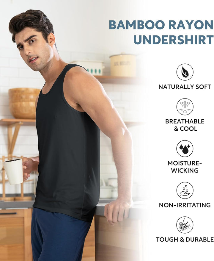 DAVID ARCHY Herren Tank Top Unterhemd mit Rundhals-Ausschnitt aus Bambusfaser,3er or 5er Pack, 3pack