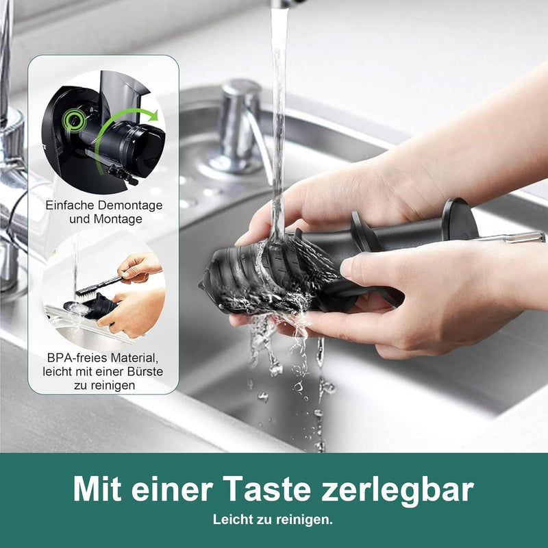 Fretta Masticating Juicer Slow Juicer Entsafter Gemüse und Obst Schwarz, 200W Obstpresse Elektrisch