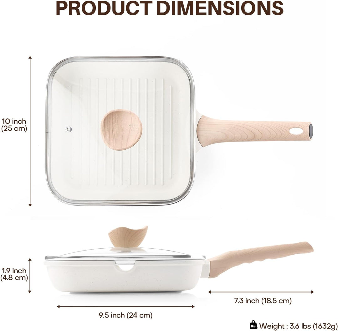 Kordisen Grillpfanne Induktion 24 cm mit Deckel – Grillpfanne mit Ausguss & Steakpfanne quadratisch,