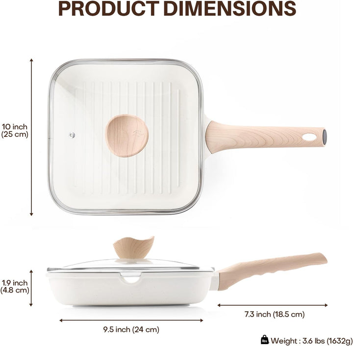 Kordisen Grillpfanne Induktion 24 cm mit Deckel – Grillpfanne mit Ausguss & Steakpfanne quadratisch,