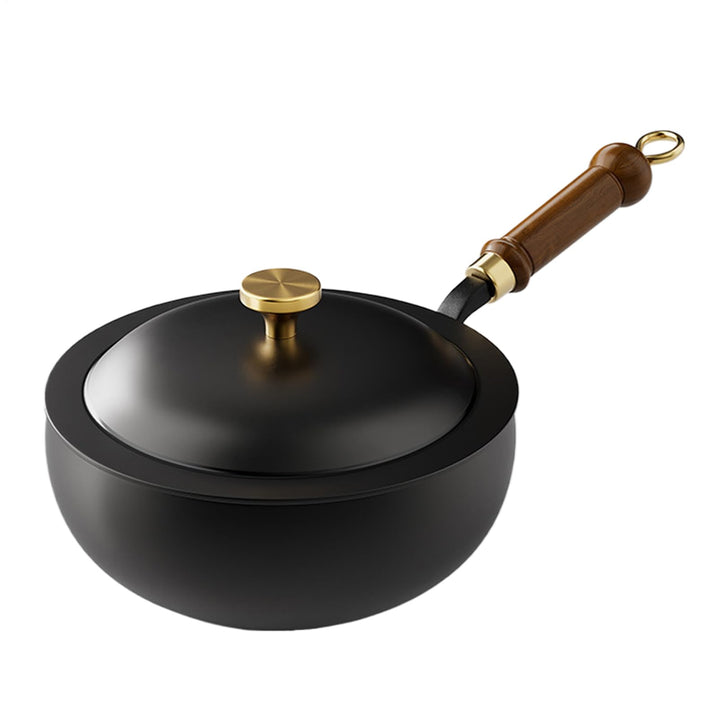 Chinesischer Wok | Eisentopf | Uncoated Hand Forged Big Belly Pot | Antihaft-Wok mit Holzgriff und D