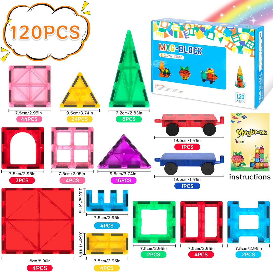 120Pcs Magnetische Bausteine Spielzeug, Magnetisches Bauspielzeug, Puzzle Baustein Spielzeug, Magnet