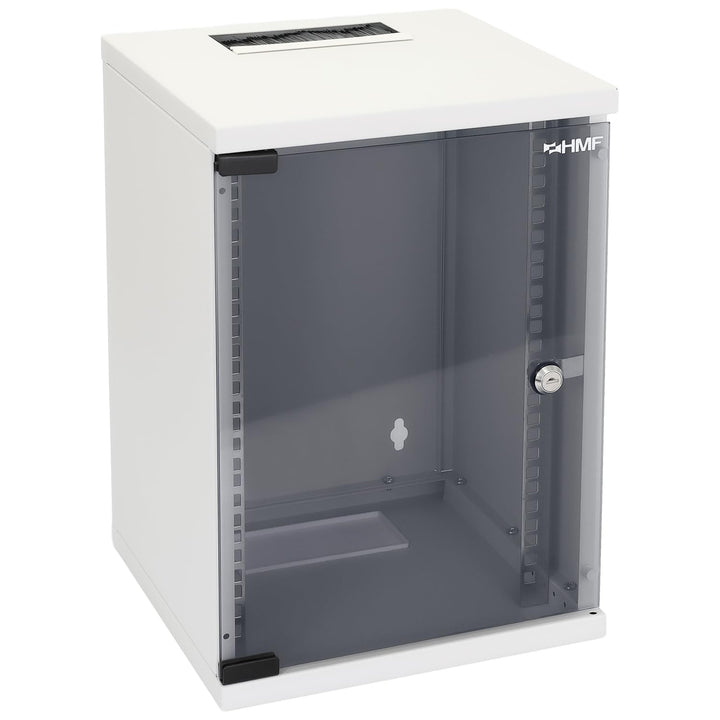 HMF 63409-07 Netzwerkschrank, Serverschrank 10 Zoll | 9 HE | 300 mm Tiefe | Voll montiert | Glastür
