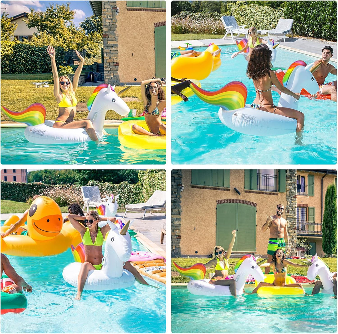 190x92cm Einhorn Schwimmring Erwachsene, Schwimmreifen Einhorn aufblasbare mit Glitzer, Schwimmtier