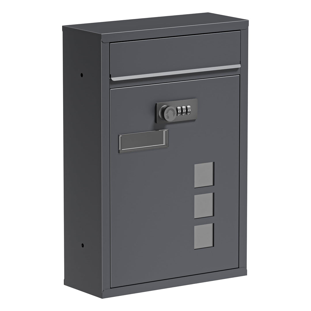 Wiltec Briefkasten anthrazit 215x320x90mm Briefkasten mit Zahlenschloss, Namensschild und Sichtfenst