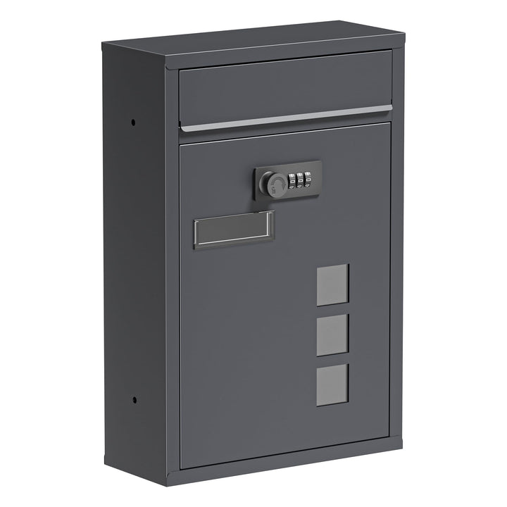 Wiltec Briefkasten anthrazit 215x320x90mm Briefkasten mit Zahlenschloss, Namensschild und Sichtfenst