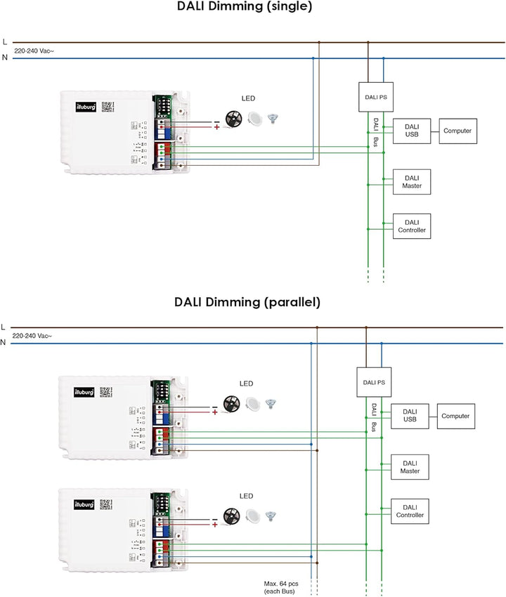 illuburg LED Trafo Dimmbar Dali Push 1-10V 300mA - 900mA Konstantstrom 30W Flickerfree LED Netzteil