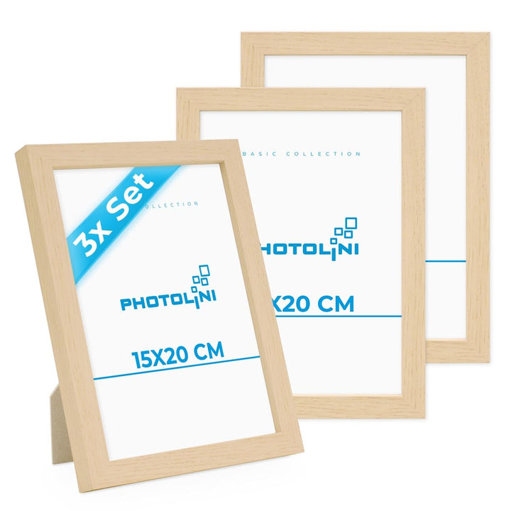 PHOTOLINI Bilderrahmen 15x20 Holz MDF Natur, 3er Set Bilderrahmen 20x15, Picture Frame mit Acrylglas