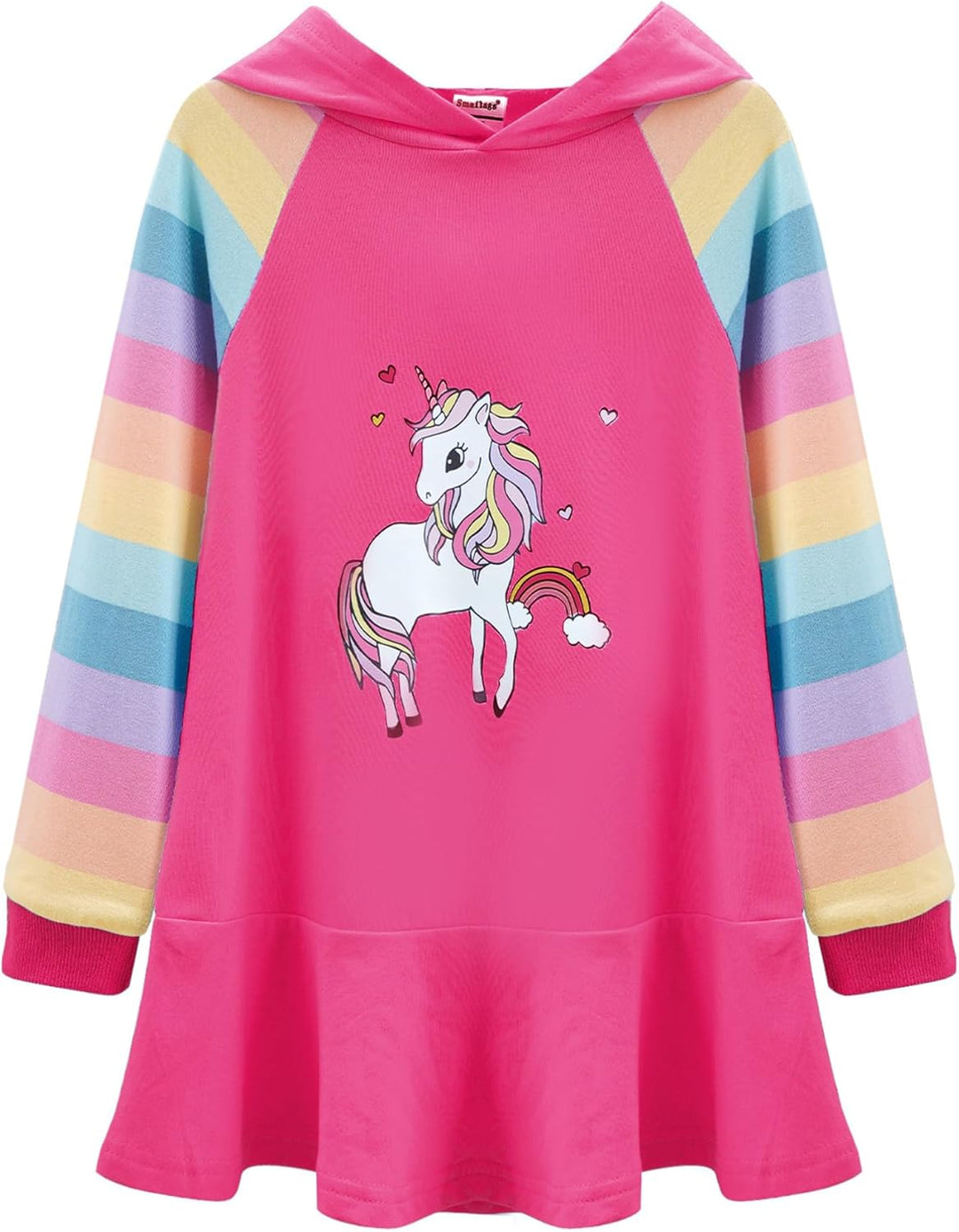 TiaoBug Mädchen Kapuzenpullover Langarm Sweatkleid mit Kapuze Einhörner Aufdruck Hoodie Cartoon Top