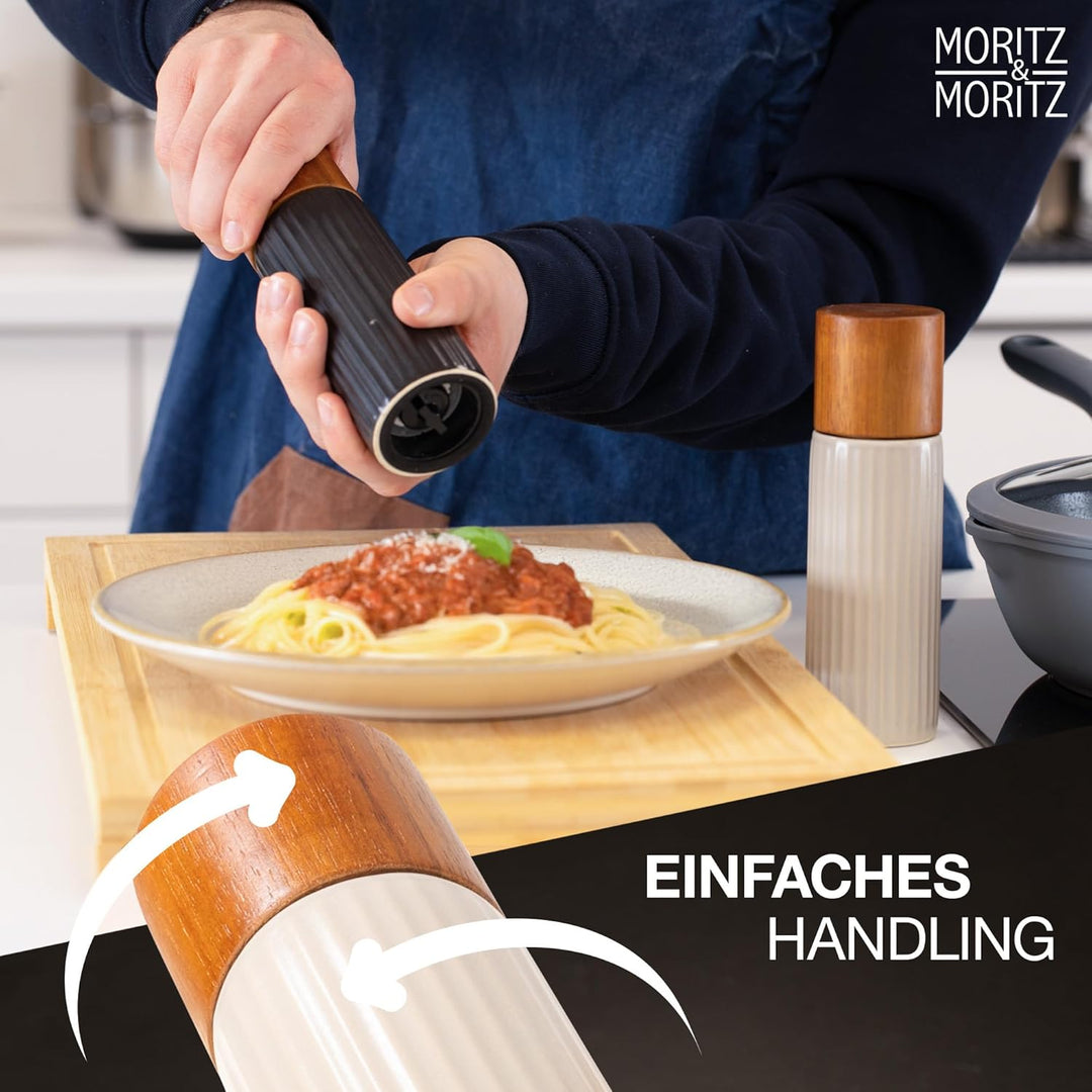 Moritz & Moritz PEPE Gewürzmühle 2er Set anthrazit/creme - Salz und Pfeffermühle aus Steinzeug & Aka