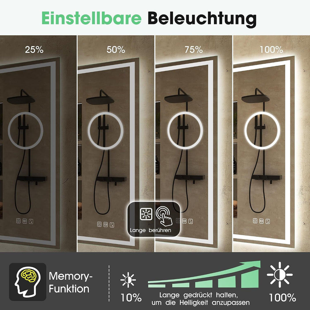 S'bagno Bluetooth Badezimmerspiegel mit Beleuchtung 80x60cm, Badspiegel mit Beleuchtung und 5fach-Lu
