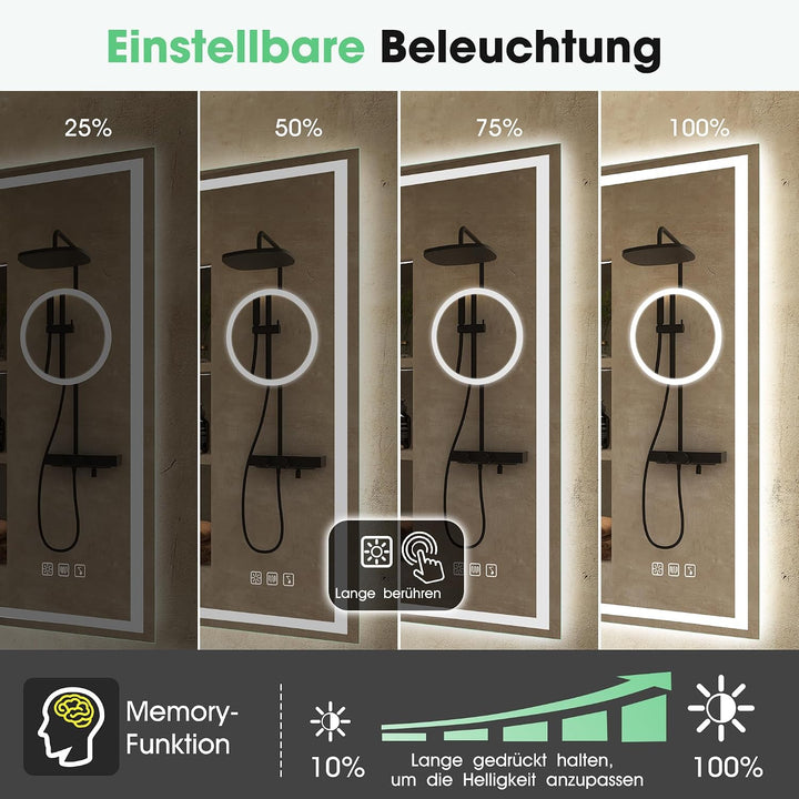 S'bagno Bluetooth Badezimmerspiegel mit Beleuchtung 80x60cm, Badspiegel mit Beleuchtung und 5fach-Lu