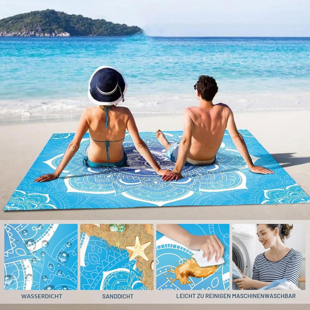 Stranddecke Sandfrei Wasserdicht Mandala 200x220cm Grosse Strandmatte Picknickdecke für 4-6 Personen