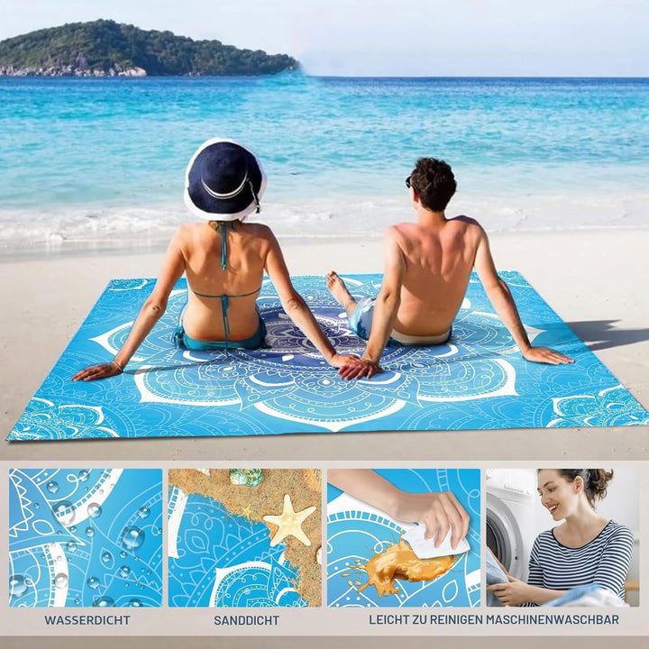 Stranddecke Sandfrei Wasserdicht Mandala 200x220cm Grosse Strandmatte Picknickdecke für 4-6 Personen