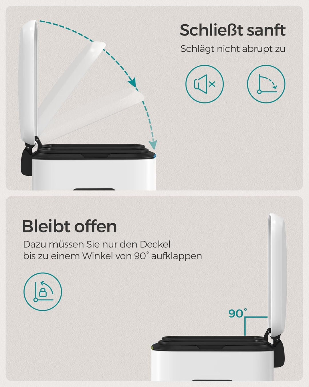 SONGMICS 40 L Mülleimer mit 2 Fächern, 2 x 20 L, Abfalleimer, Treteimer aus Metall, Inneneimer aus K