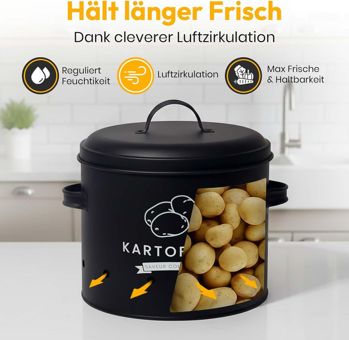 AH® Kartoffel Aufbewahrungsbox [3er Set] inkl. Gemüsebürste- längere Haltbarkeit durch 360° Luftzirk