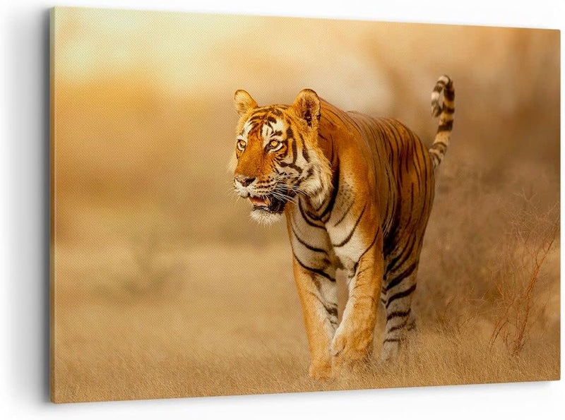 ARTTOR Bilder auf Leinwand 100x70cm Leinwandbild mit Rahmen tiger tier Gross Wanddeko Bild Schlafzim