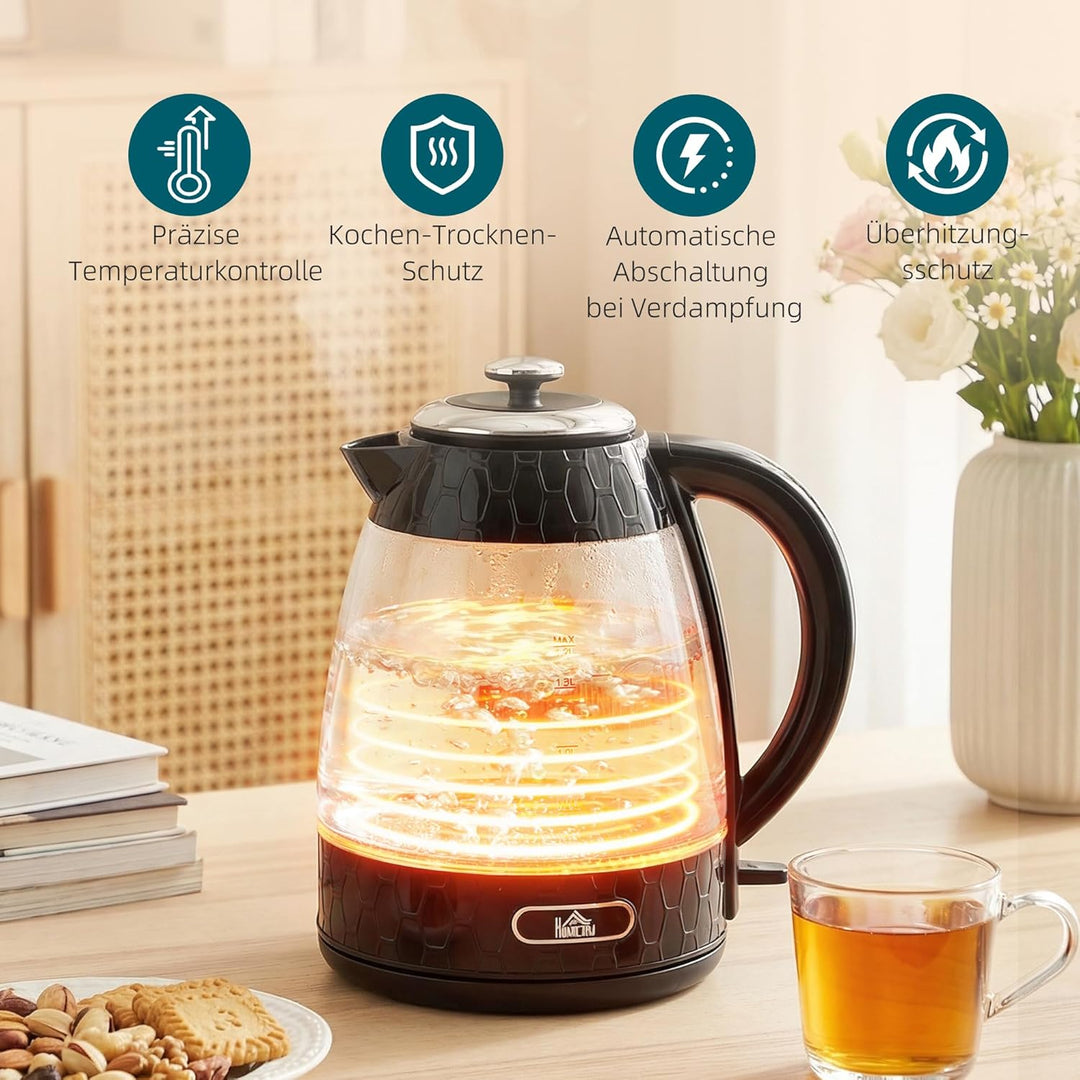 HOMCOM Wasserkocher Toaster Set, 1,7L 2200W Schnellkoch-Wasserkocher mit Kalkfilter, 4-Scheiben-Toas