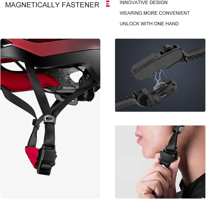 ROCKBROS Fahrradhelm Erwachsene MTB Rennradhelm Integrierter PC+EPS Magnetschnalle für Damen Herren