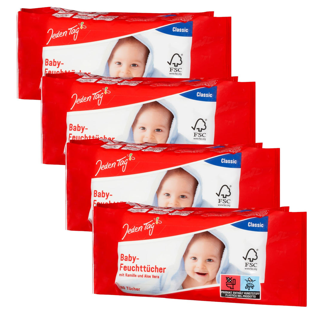 Jeden Tag Baby Feuchttücher Classic mit Kamille & Aloe Vera 2x 80 Tücher | Mit Duft, Pflegt und rein