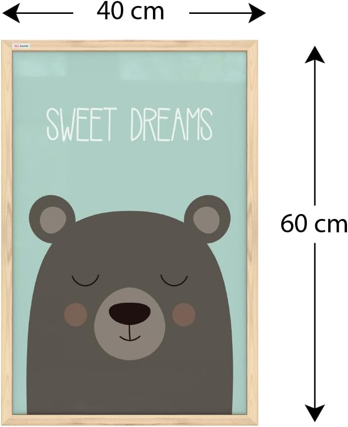 ALLboards Whiteboard Schreibtafel Memoboard Bild Teddybär „Sweet Dreams“, Pastellfarben, 60x40cm im