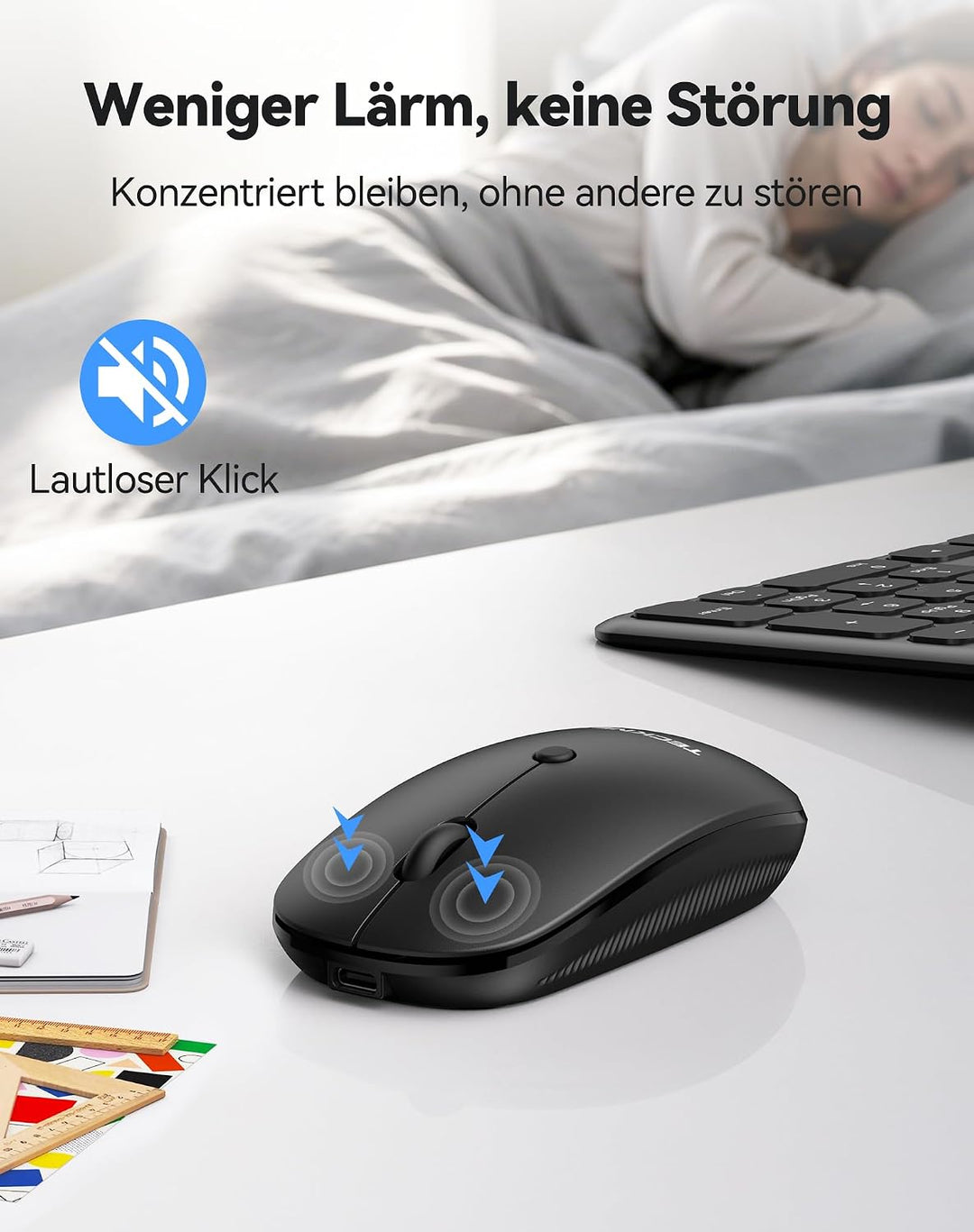 TECKNET Tastatur Maus Set Kabellos, Wiederaufladbare Ultradünne Bluetooth Tastatur mit Maus, Deutsch