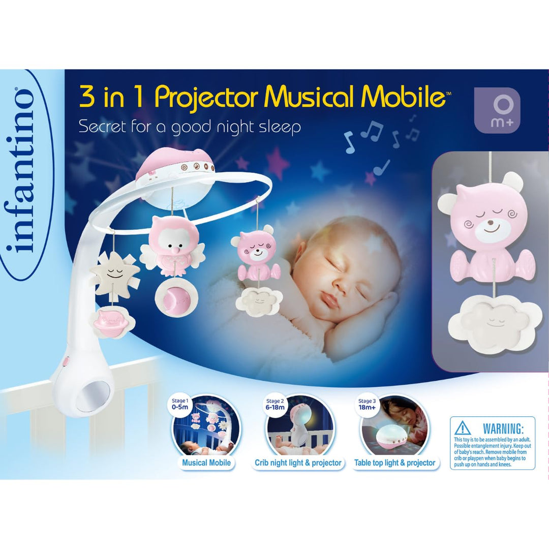 Infantino 3-in-1 Projektor Musik-Mobile, Umwandelbares Mobile, Lichtprojektor für Tisch & Kinderbett