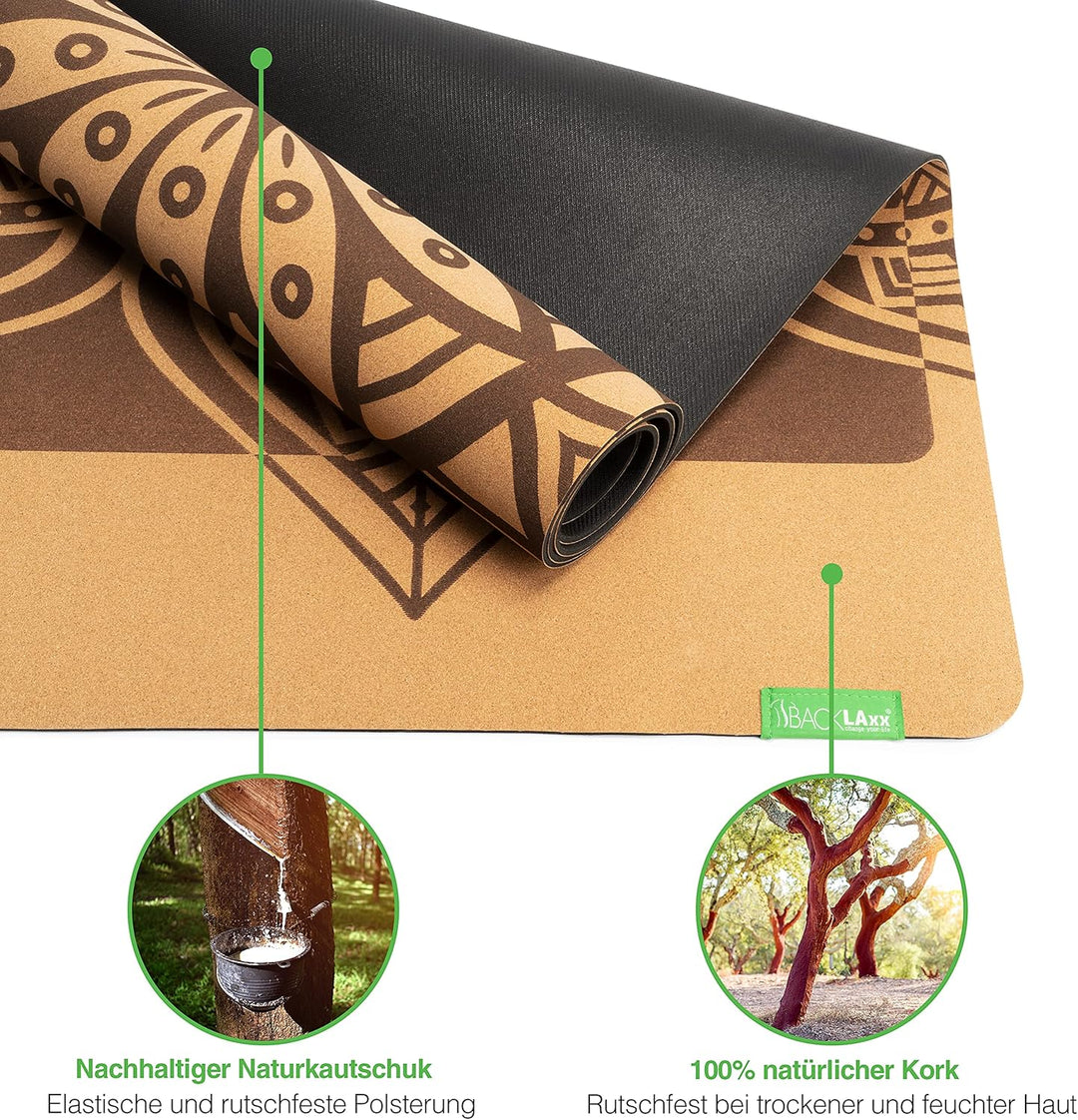 BACKLAXX ® Yogamatte Kork mit Naturkautschuk - FAZ Testsieger 12/2025 - Yoga Matte nachhaltig, schad