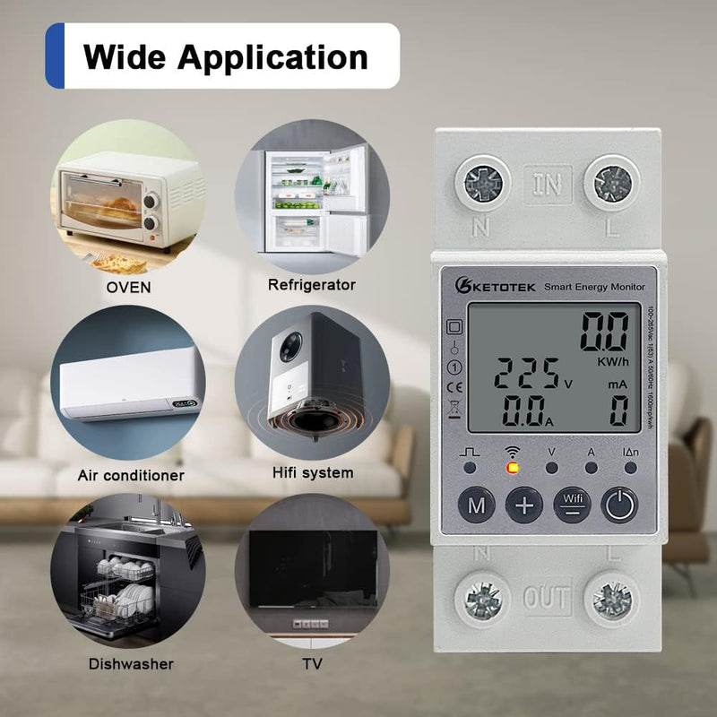 KETOTEK Smart 1 Phasig Stromzähler Hutschiene Digitale LCD Energiezähler KWh Zähler WLAN Fernbedienu